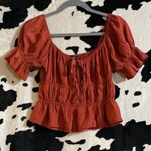 Rust Puff Sleeve Women's Top